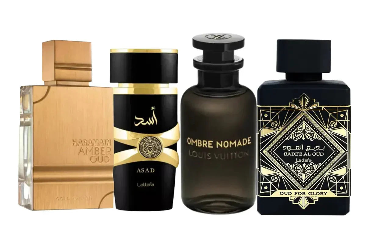 Комплект от 4 парфюма | Oud For Glory, Asad, Ombre Nomade, Amber Oud 100ml