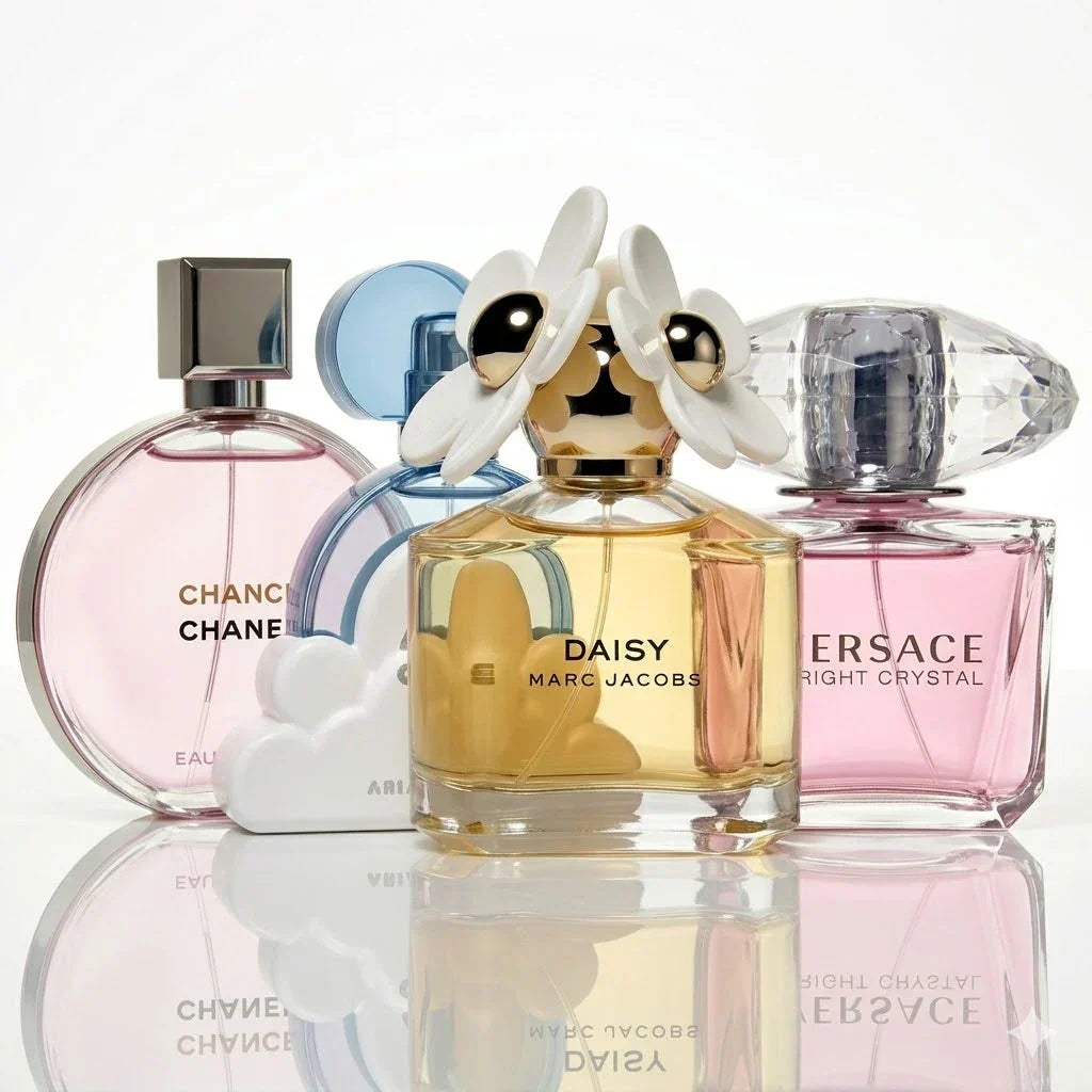Комплект от 4 парфюма | Chanel Chance Eau Tendre, Ariana Grande Cloud, Marc Jacobs Daisy, Versace Bright Crystal.